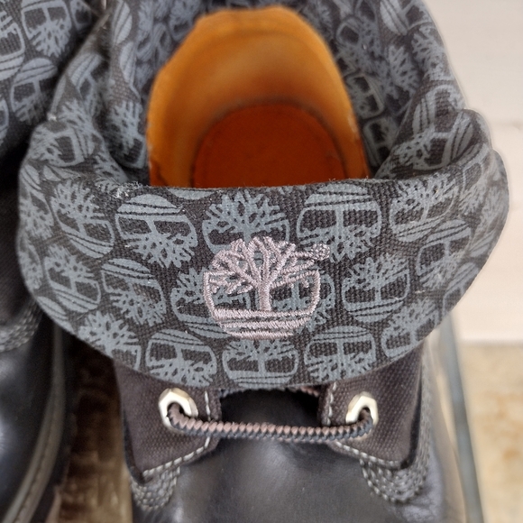 Rare Timberland Roll Top 6 Inch Black Smooth Leather Boots Timberland Fabric Top - Picture 5 of 13